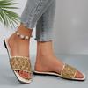 [Foreign trade] Foreign trade flat-bottomed slippers women's pearl rhinestone outer wear square head sandals