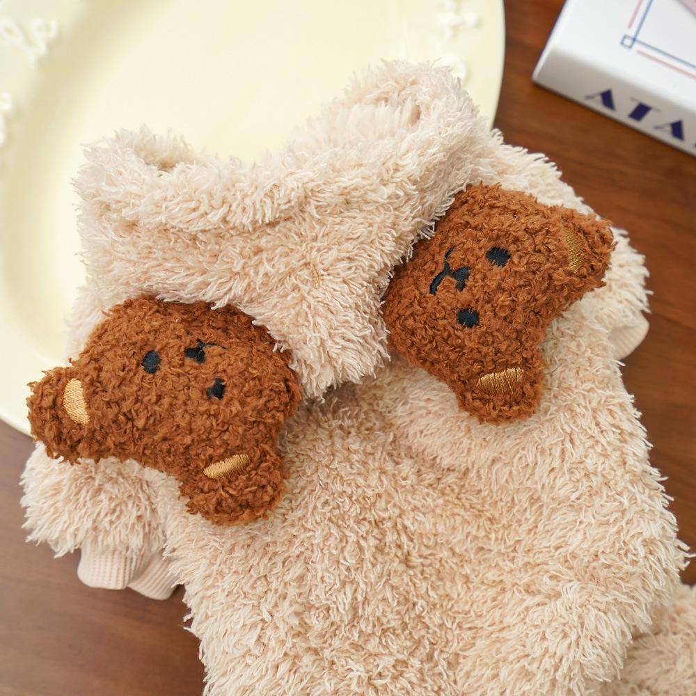 Herbst Winter Bärenohren 4-beiniger Haustier-Onesie für kleine Hunde - Flauschige warme Welpen Kapuzenbekleidung (Niedlicher Teddy-Stil)