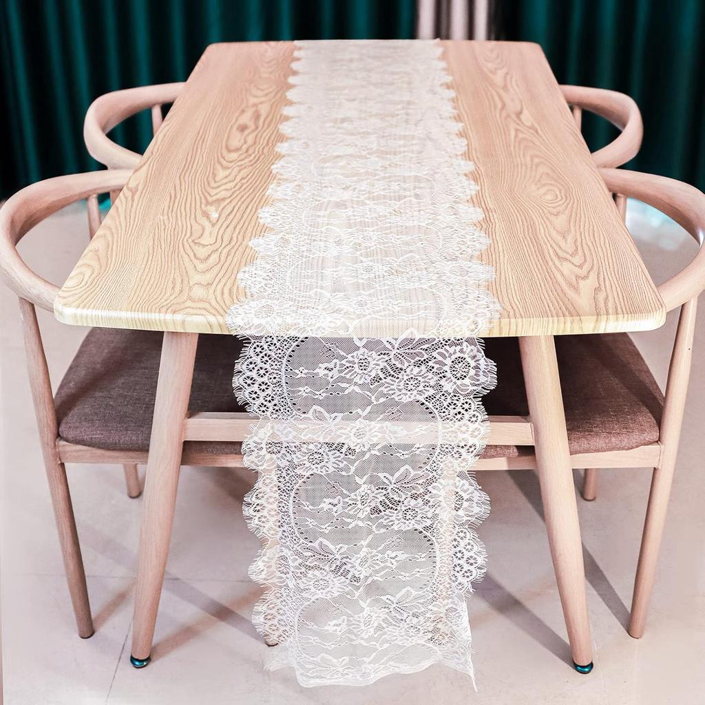 1 Pcs White Lace Table Runner 14 x 120 Inch Vintage Rustic Table Runner for Wedding Bridal Shower Baby Shower Party Decorations Embroidered Boho Lace