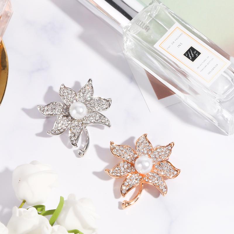 Elegante Strass Blumenbrosche Anzug Perlennadel Luxusschmuck Botanische Blume Schal Schnalle Perlennadel Temperament Accessoires