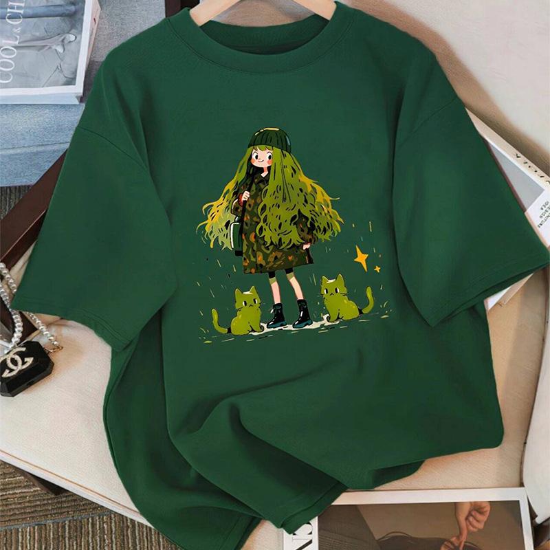 

Футболка с короткими рукавами из чистого хлопка с рисунком девушки из мультфильма для женщин на лето, новая свободная футболка большого размера с короткими рукавами XXXL