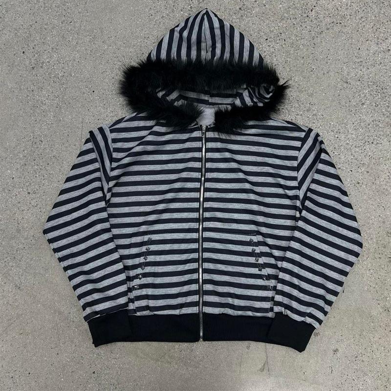 Harajuku Y2k Millennial Hottie Amerikanischer Retro Pelzkragen Patchwork Hoodie Reißverschluss Hoodie Damen Herbst/Winter Hip Hop Reißverschlussjacke