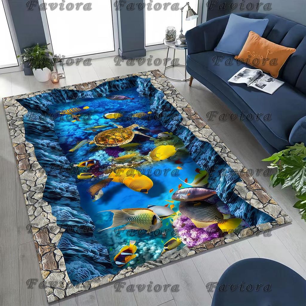 27 Style 3D Illusion Sea Underwater World Dolphin Rug for Bedroom Living Room Sofa Home Doormat Decor, Kids Non-slip Floor Mat