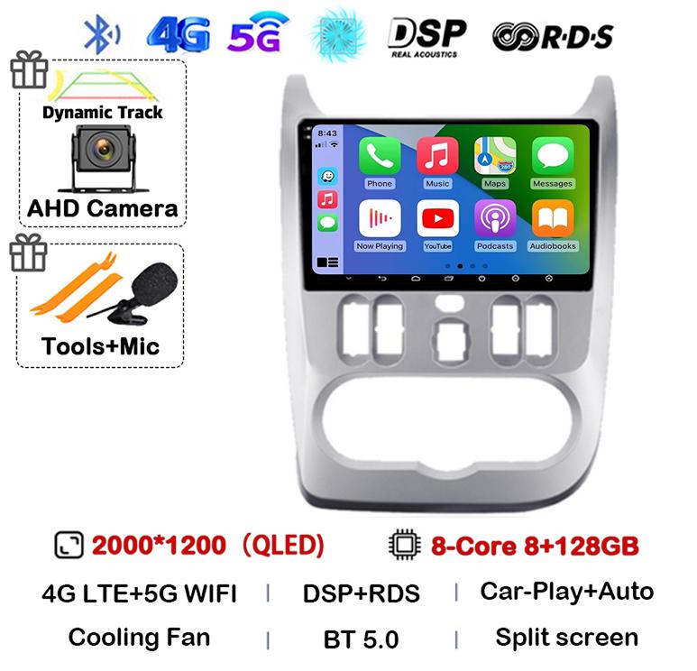 Android 14 Carplay Auto 4G+WIFI Car Radio For Renault Logan 1 Sandero 2009 2010 2011 2012 2013-2015 Multimedia GPS Head Unit DSP