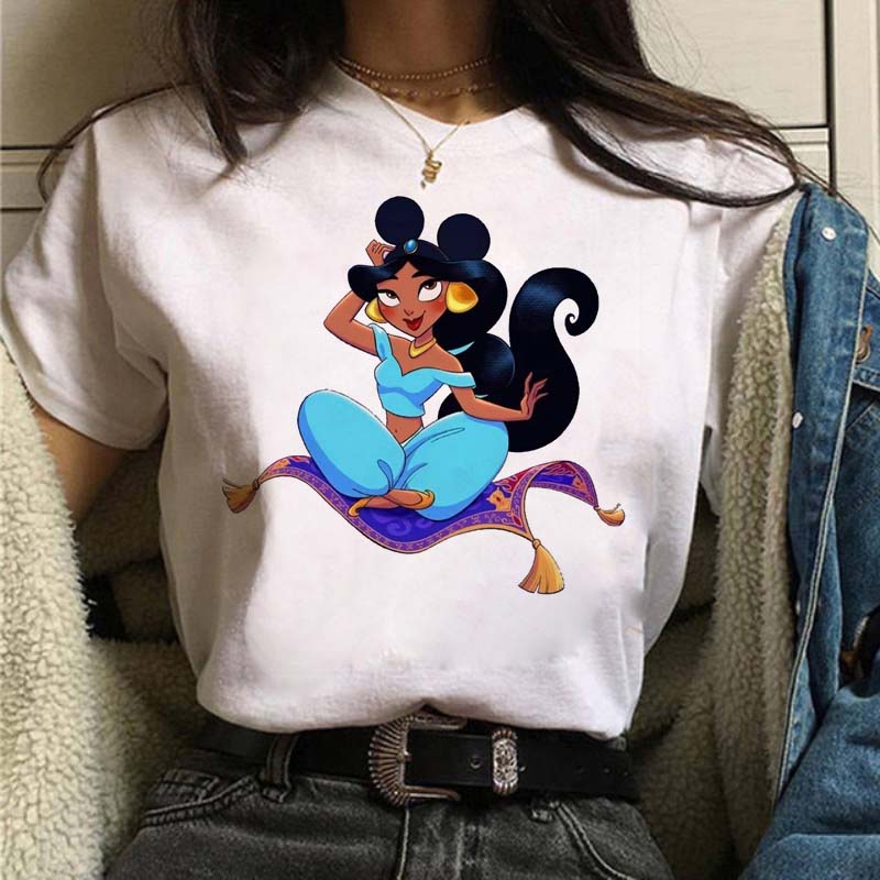 Mickey Ear Hat Ariel The Little Mermaid Print T-shirts Casual Streetwear Vintage Harajuku Princess Print T Shirt 90s Girls