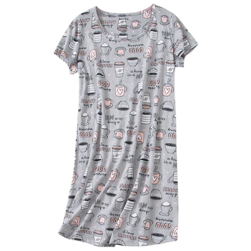 Women Round Neck Short Sleeve Casual Nightdress Printed Loungewear