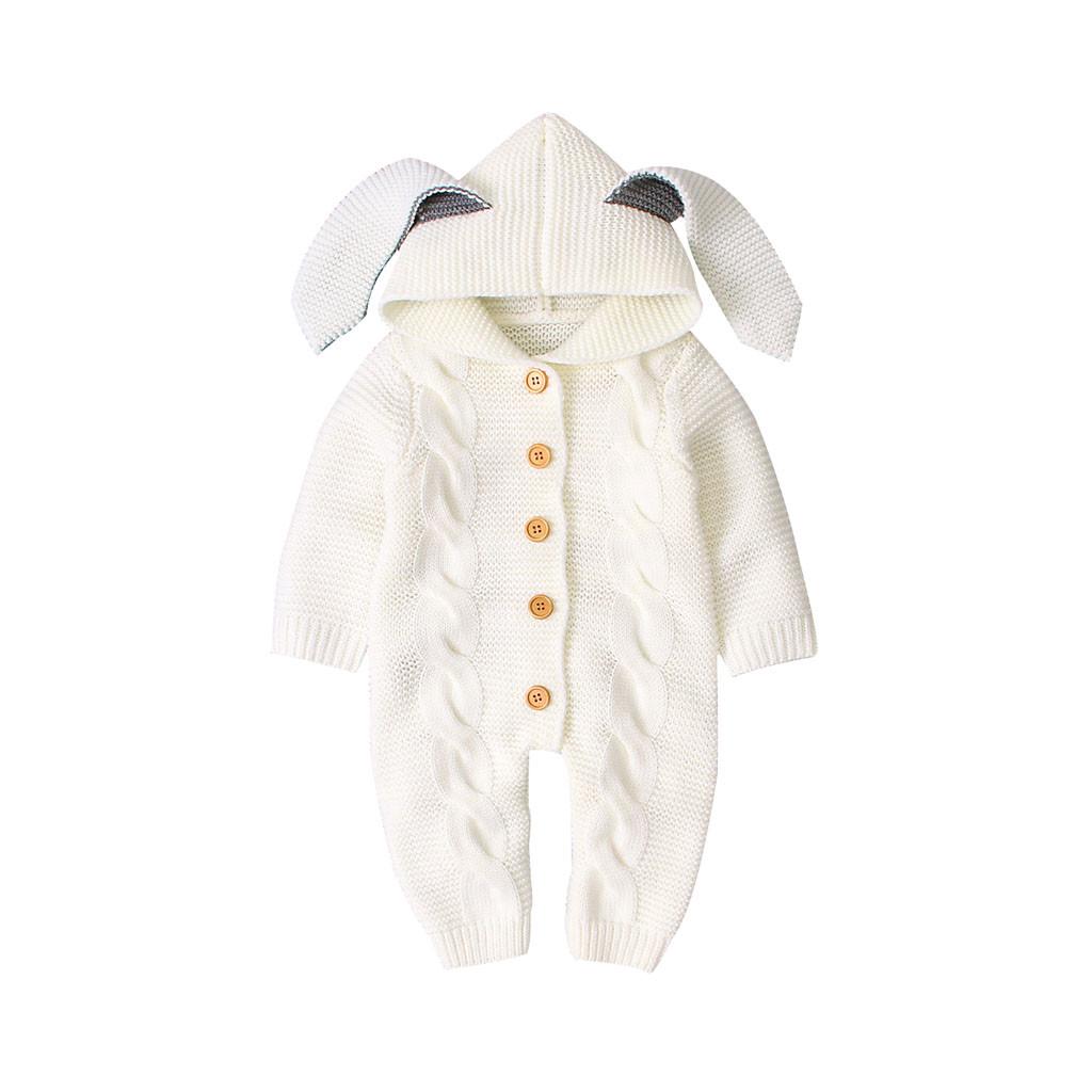 Newborn Infant Boy Winter Warm Coat Knit Outwear Hooded Jumpsuit