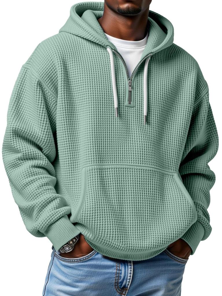Stil Herren Waffel Hoodie Mode Sport Lässig Pullover Fleece Dick Warm Winter Oberteil