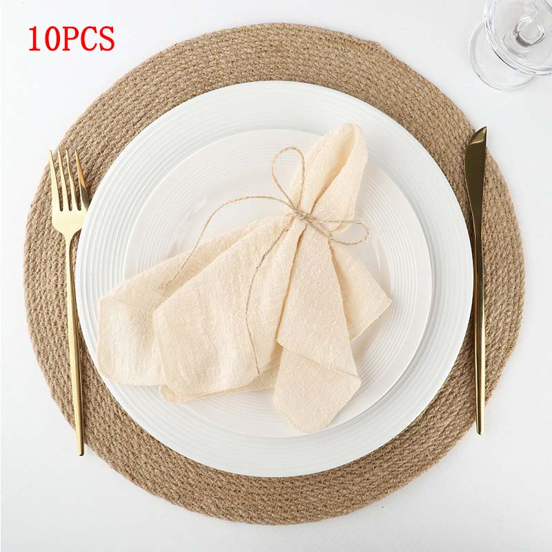

40x40cm Pure Cotton Napkin Ins Crepe Fabric French Stitch Edge Border Placemat for Party and Formal Dining Table Decoration бежевый