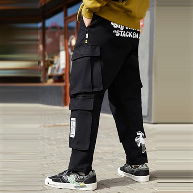 Li-Ning X Steven Harrington Cartoon Alphabet Pattern Loose Casual Cargo Pants Men Bottoms Black AKXR609-2