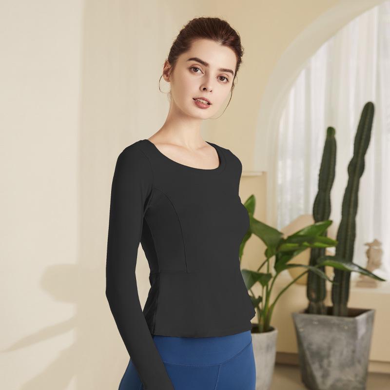 

Женский приталенный топ для йоги с длинным рукавом и нагрудными вкладышами - Повседневная фитнес-одежда XL