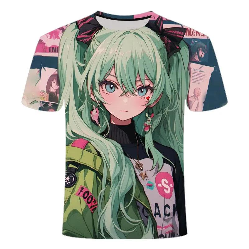 2026 Hot Summer Hatsune Miku 2-dimensional Animation 3D Printed T-shirts for Young Men and Women Clothing Tops Trend