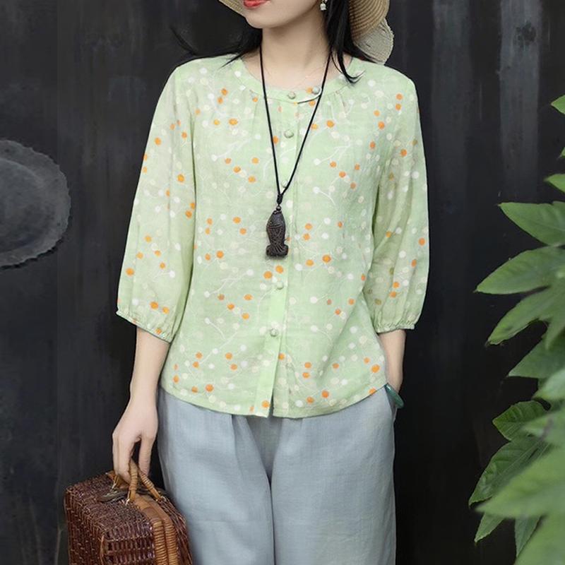 

ZANZEA Женская повседневная блузка с круглым вырезом, свободным рукавом 3/4 и принтом 5XL зелёный