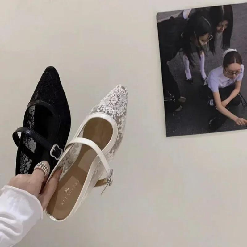 Women's Lace Mesh Slippers 35-40 New Breathable Baotou Xiao Xiangfeng Pointed Head Within The High Cool Temperament Fairy Shoes