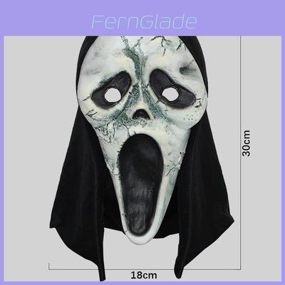 Děsivý výkřik, popraskaná maska, halloweenský kostým, hororová párty, zakrývání obličeje, příslušenství