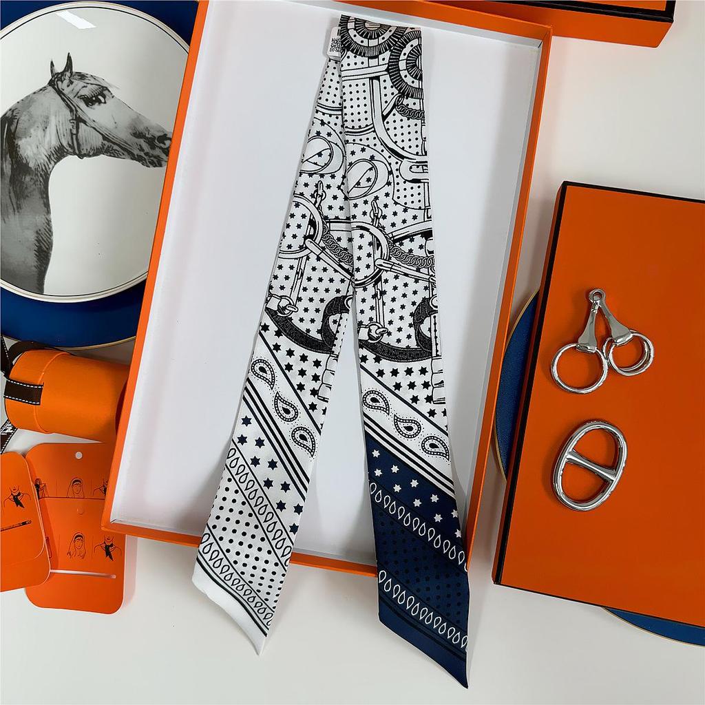 2024 Summer Silk Ribbon Double-Sided Mulberry Scarf, Light Gray 18 Momme Twill, Versatile Wristband