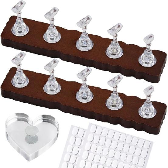 Nail Stand for Press On Nails Art Display Practice 2 Sets, 1 Heart Shaped Acrylic Magnetic Nail Stands, Fake Nail Holder Tips With 200 PCS Medium