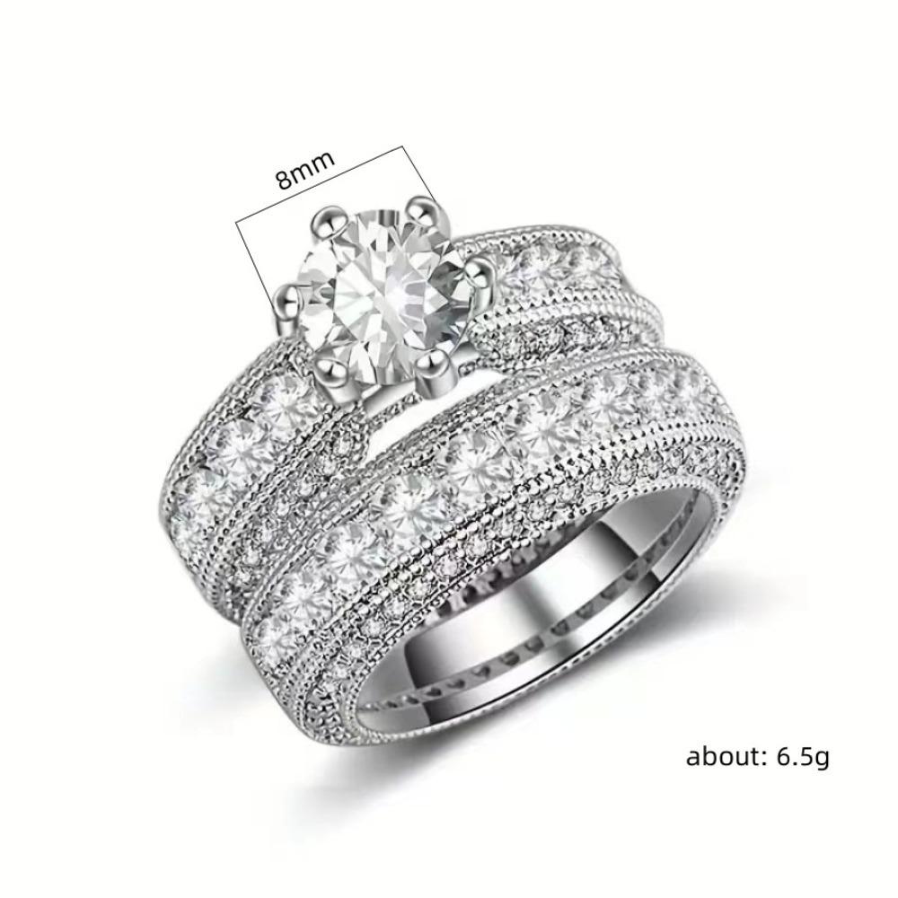 Silvery Natural Diamond Ring Zircon Diamond Ring Jewellery Accessories Wedding Ring Set  Women