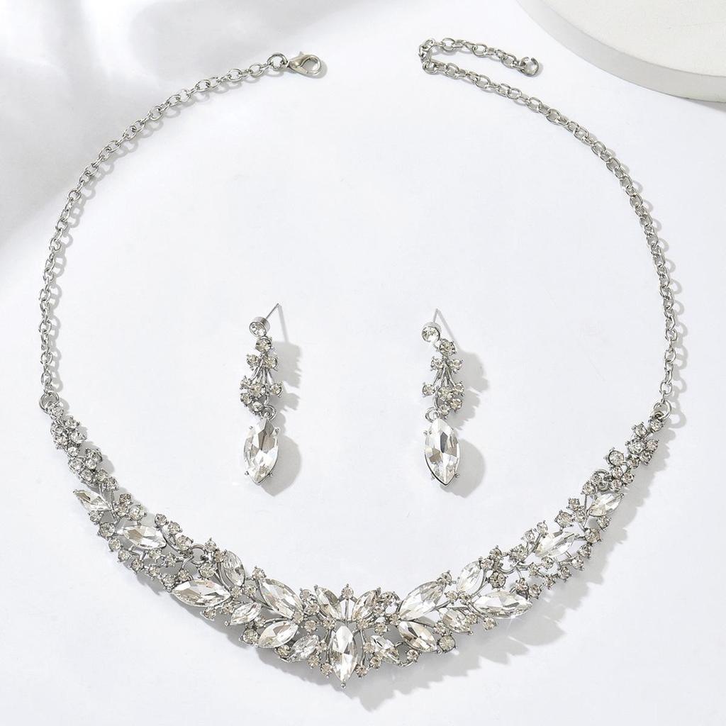 Elegant Rhinestone Water Drop Necklace Set - High-End European & American Court Style Jewelry for Women