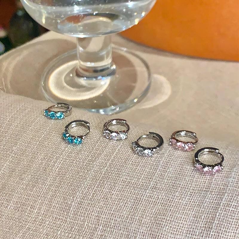 Colored Zirconia Double Piercing Hoops - Elegant, Shiny, Versatile Design Earrings