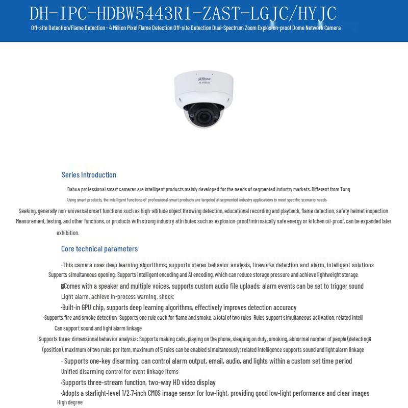 Dahua 4MP Vandal-Proof Network Dome Camera with Flame & Loitering Detection CN plug (adapter included)