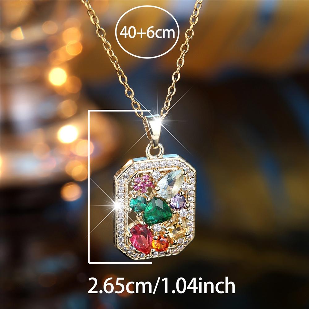 Female Crystal Rainbow Zircon Stone Pendant Necklace Vintage Gold Color Wedding  For Women