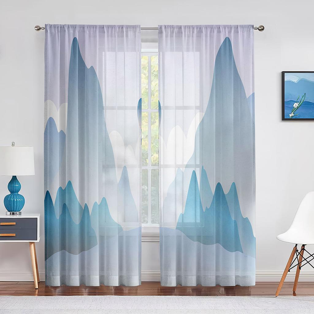 Purple Mountains Abstract Minimalist Landscape Sheer Voile Curtains for Living Room Curtains for Bedroom Chiffon Tulle Curtain