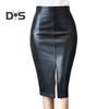 Women Skirt High Waist Sheath Slim Fit Skinny Faux Leather Split Hem Knee Length Solid Color Smooth Zipper Closure OL Commute Lady Midi Skirt