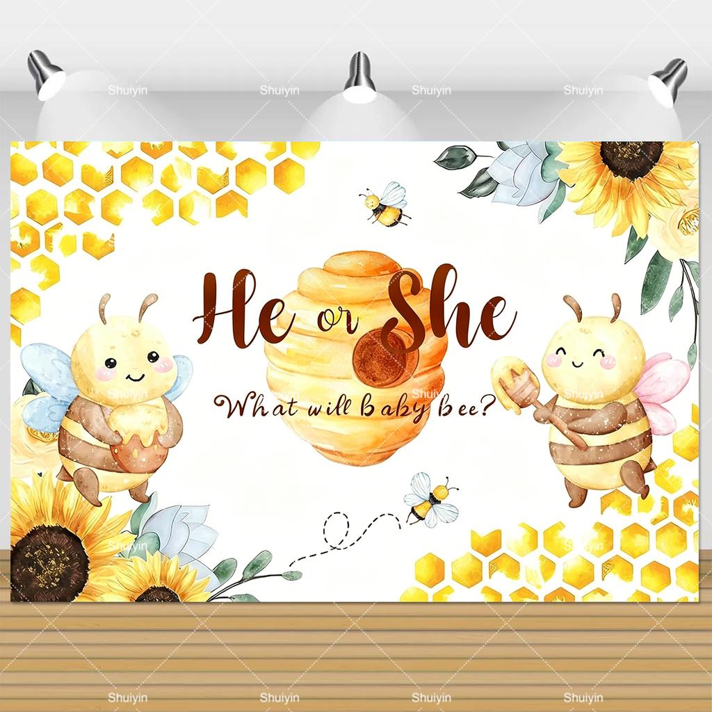 Fondo de Abejita de Dibujos Animados Decoraciones para el 1er Cumpleaños de Niños Suministros para Fiestas Niña Miel Niño Revelación de Género Banner para Baby Shower Accesorios