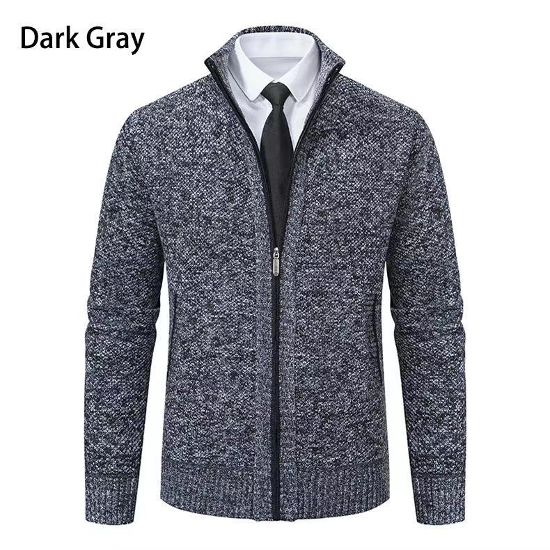 Men's Fleece-Lined Cardigan: Thick Knit Zipper Sweater with Stand-Up Collar for Autumn/Winter 2023