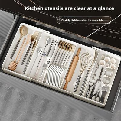 Organisateur de tiroir extensible Boîte de rangement en plastique réglable pour ustensiles de cuisine Plateau porte-couverts polyvalent Séparateur de tiroir