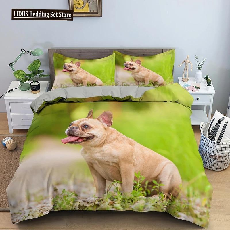 French Bulldog Duvet Cover Set Puppy Bedding Set Bedclothes With Pillowcase Single Double King Queen Size