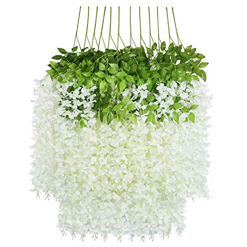 12 TEILE/SATZ Künstliche Blumen Seide Glyzinien Rebe Hängende Blume für Hochzeit Garten Floral DIY Wohnzimmer Büro Dekor