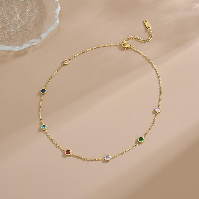 Zirconia Charm Crystal Necklace Bracelets For Women Stainless Steel Link Chain Rainbow Rhinestone Accessory