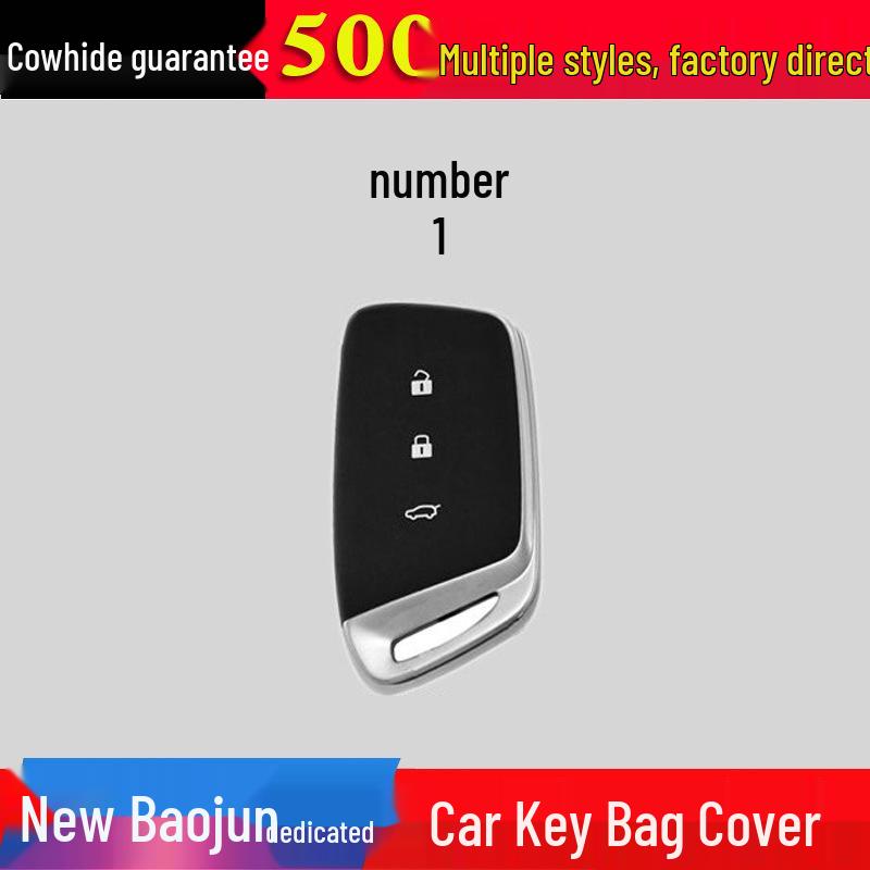 

New Baojun RM5 Nappa Leather Key Cover: Compatible with RS5, RC5, RC6, RS7, RS3 Remote Control. Black Leather Red Stitching
