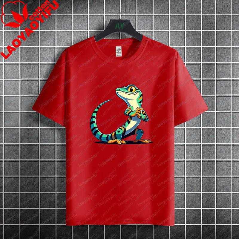 Unisex Unisexs Casual Attire For Geckothemed Streetwear Outfits Pure Cotton Short Sleeve Round Neck Fashion Tshirt