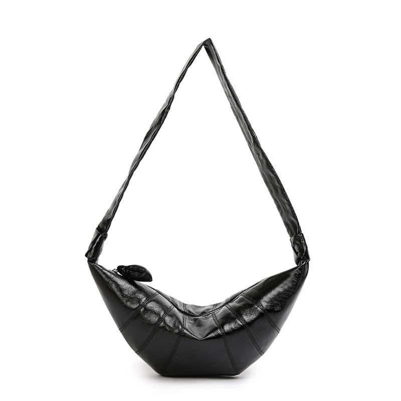 

French niche design oil wax cowhide women s bags, croissants, genuine leather one-shoulder crossbody lazy dumpling bags bottom length 7cm чёрный