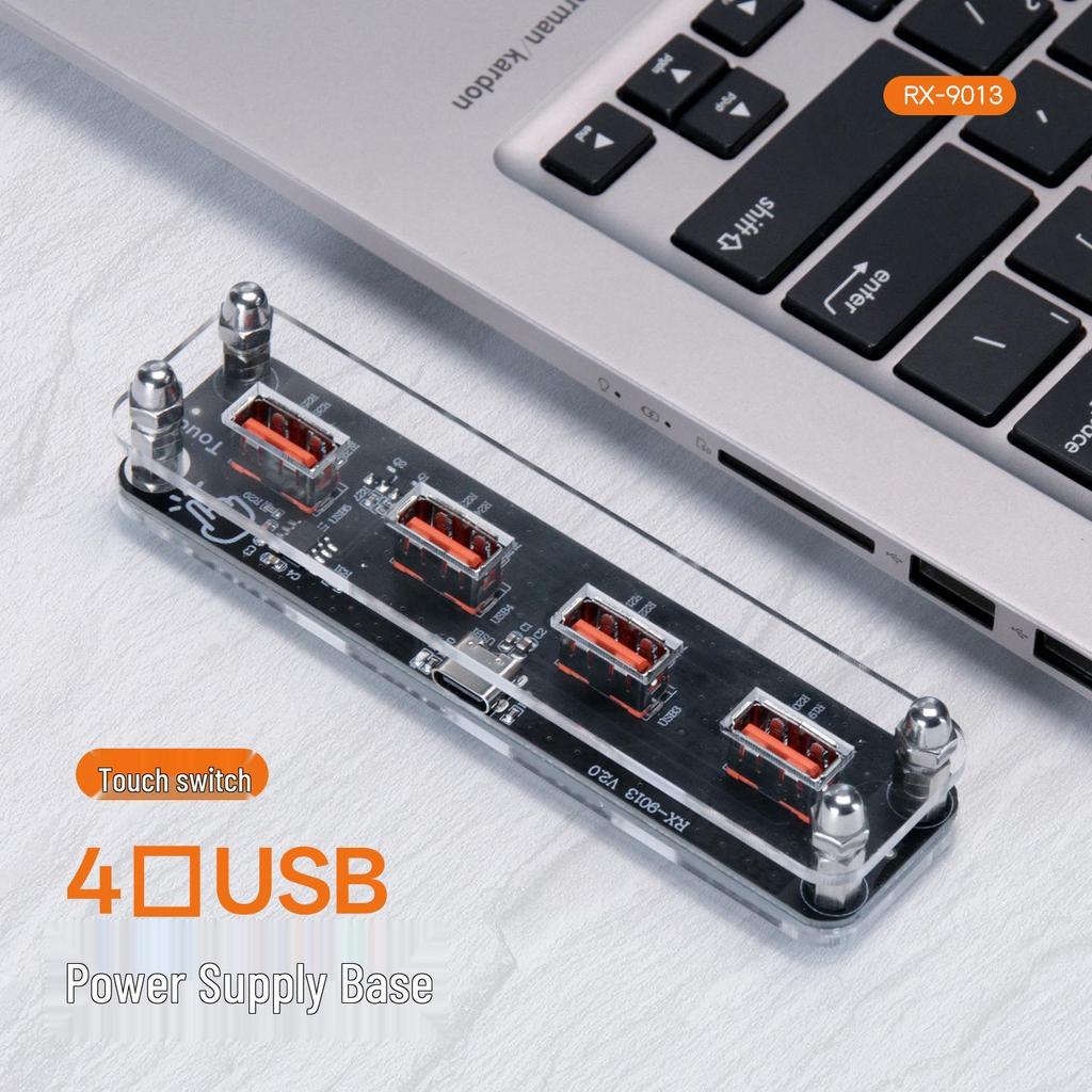 4-Port USB Charging Dock with Light Base, One-to-Four Transparent Design