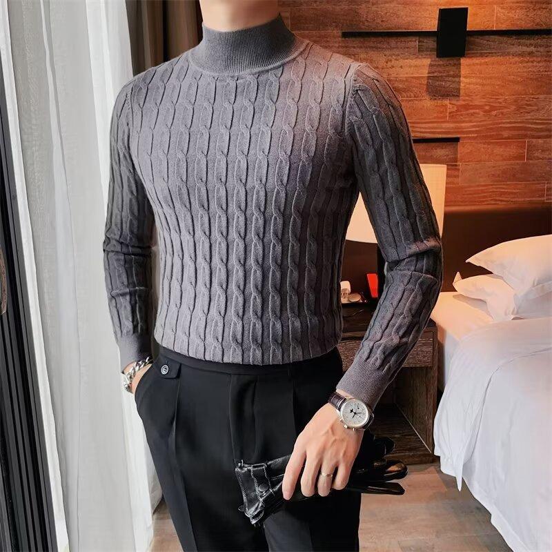 Men s Korean-Style Slim Fit High Neck Sweater - Warm Knitwear for Autumn/Winter M