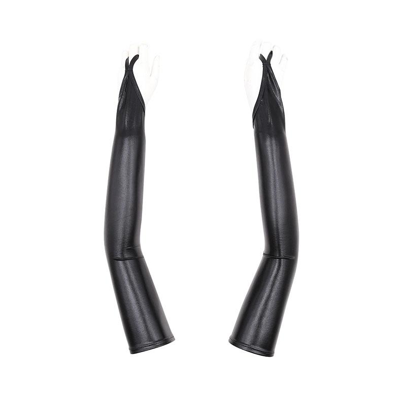 

Women Sexy 48Cm Lacquer Leather Hook Finger Long Gloves Cosplay Stage Performance Pole Dance Nightclub Party Fingerless Mittens One Size
