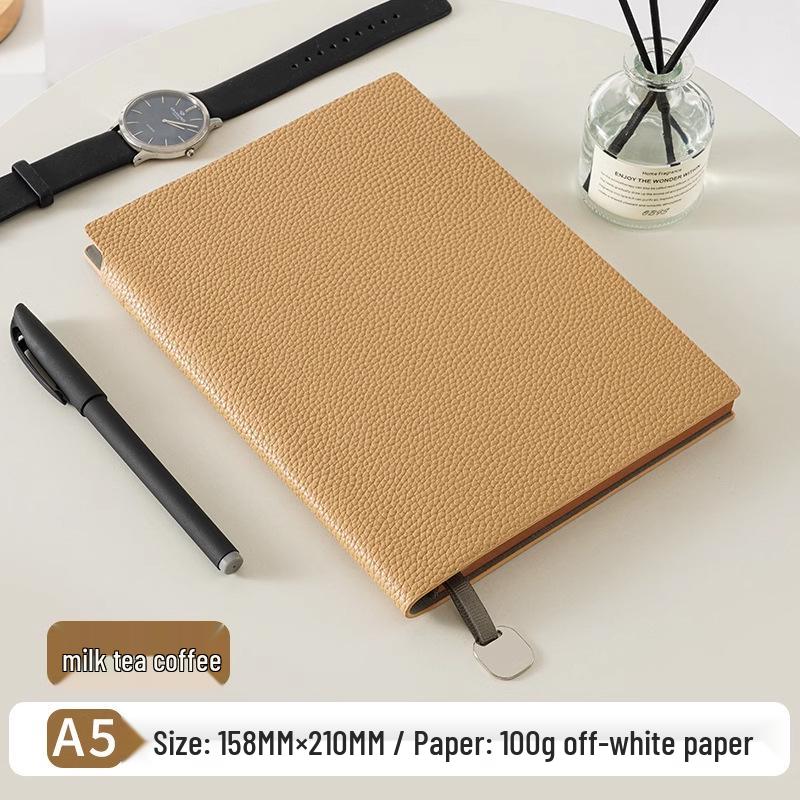 Lychee Grain A5 Soft Leather Business Notebook Gift Set - Thickened Diary with Custom Options A5 Grid Pages (No Brushed Edges, No Pendant)
