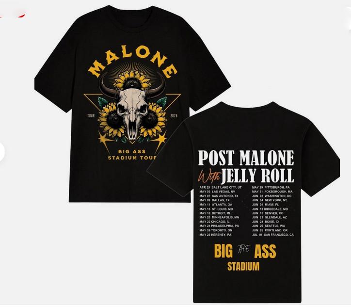 

Большой стадион Malone Post Malone Jelly Roll Tour 2025 Концертная футболка L