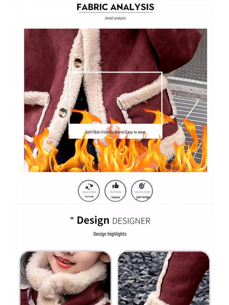 2025 Red Velvet Winter Coat for Big Kids - Thickened All-in-One Fashion
