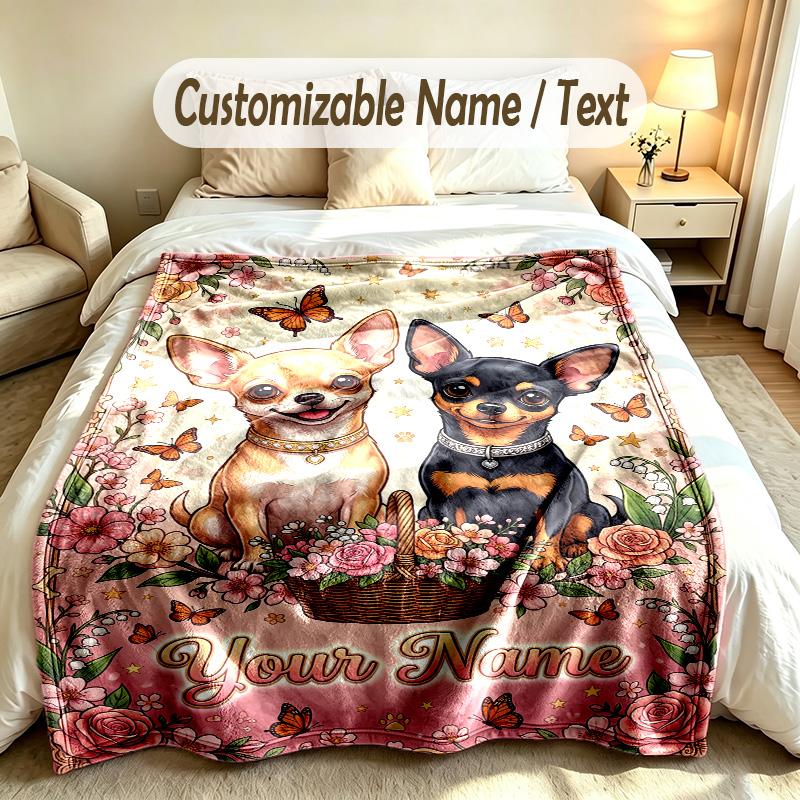 Floral Garden Theme Soft Blanket Personalized Custom Name Text Print Warm Blanket Home Sofa Bedroom Decor