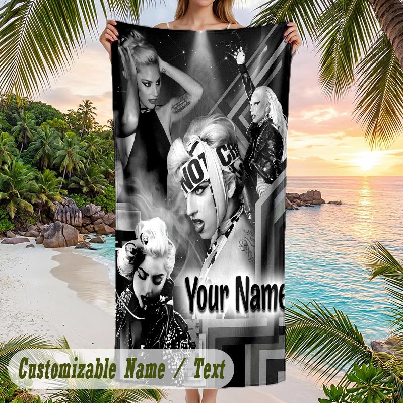 Lady Gaga Strandtuch, Personalisierter Benutzerdefinierter Name Text, Schnelltrocknendes Großes Saugfähiges Handtuch Für Strand Pool