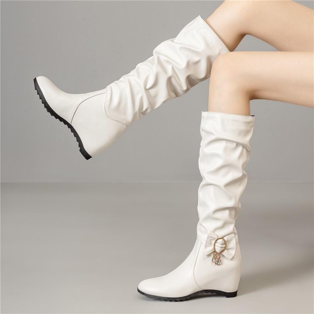 Wedge Platform Women High Boots Knee High Boots Girls Slip On Fashion Height Heel Wedge Boot Bow Buckle Casual Shoes Woman