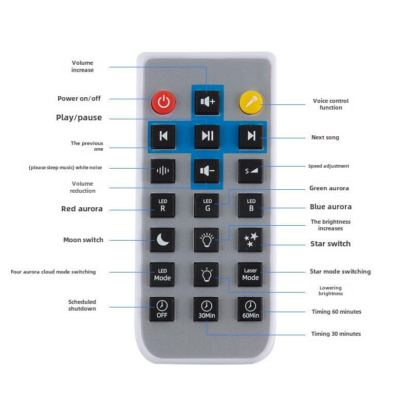 Northern Lights Bluetooth Starry Sky Projector Lamp with Music and USB Remote Control
