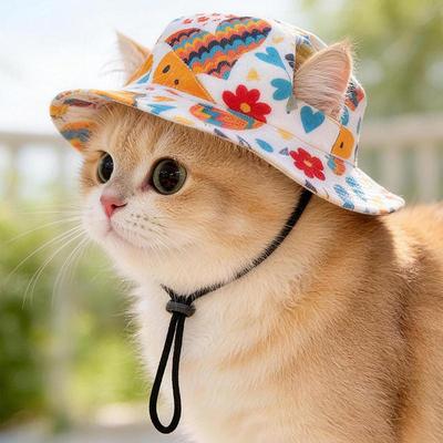 Hete Zomer Huisdier Kat Zonnehoed Met Oorgaten - Leuke Kitten Vissersmuts Voor UV-bescherming Ademende Buiten Zonnehoed Voor Katten