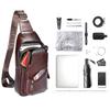 Genuine Leather Sling Bag Men Retro Shoulder Bag Multi-pocket Chest Bag with USB Charging Port