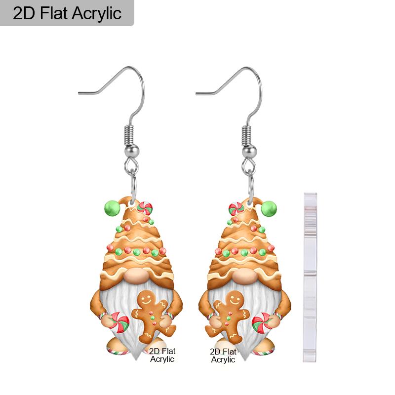 2D Flat Christmas Earrings, Christmas Theme Earrings Acrylic Santa Claus/Gingerbread Man Dangle Earrings Xmas Holiday Earrings for Women